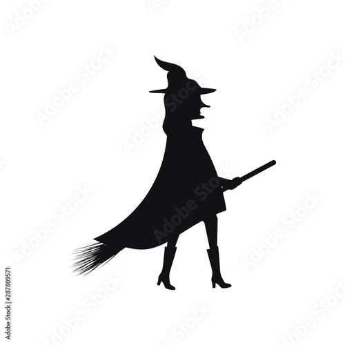 silhouette of a witch on a broomstick on a white background vector illustration