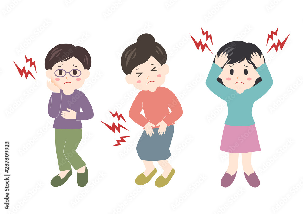 女性 頭痛 腹痛 歯痛 イラスト セット Stock Vector Adobe Stock