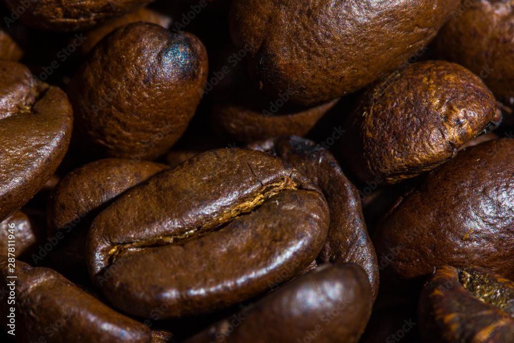 Closeup Roasted brown coffee beans Closeup Roasted brown coffee beans