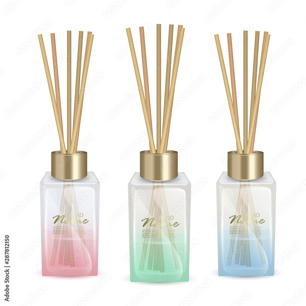Vector illustration glass jars with aroma sticks, Realistic Vector illustration on white background Vector illustration glass jars with aroma sticks, Realistic Vector illustration on white background