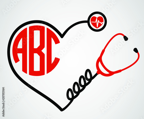 Stethoscope, Doctor examining tool On transparent background. Monogram. VECTOR