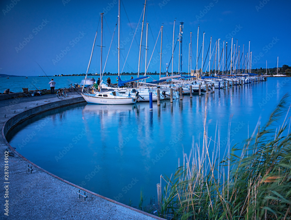 Fototapeta premium Sailboats in the port on lake Balaton in summer
