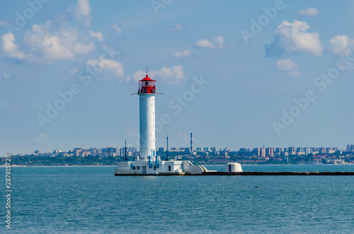 Seascape with lighthouse on the Black Sea in Odesa during the summer season © zyoma_1986