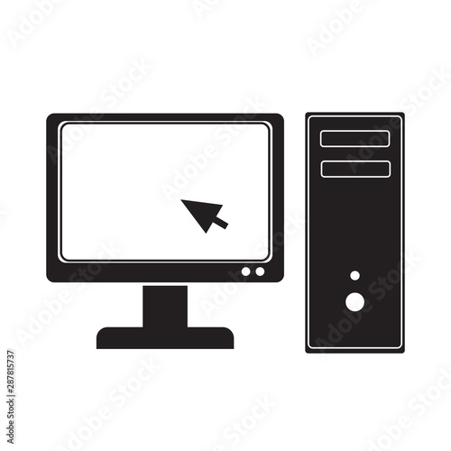Computer monitor system unit icon is black on isolated background. Vector image.