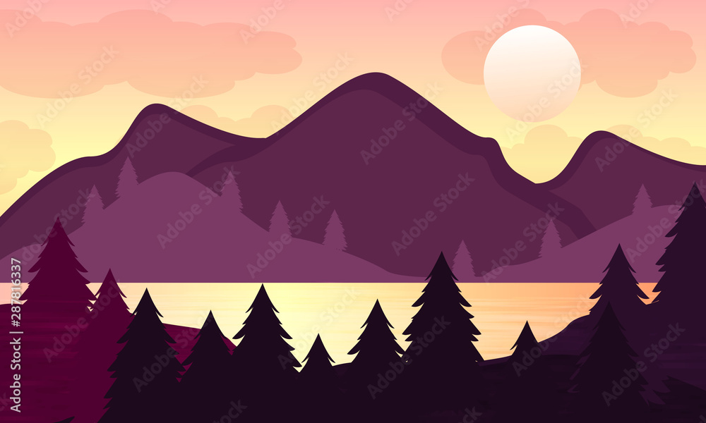 Morning landscapes with gradient mountains 