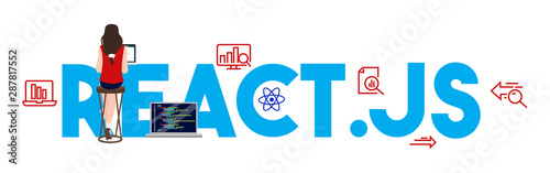 React.js coding computer Language, Javascript, Internet components vector illustration.