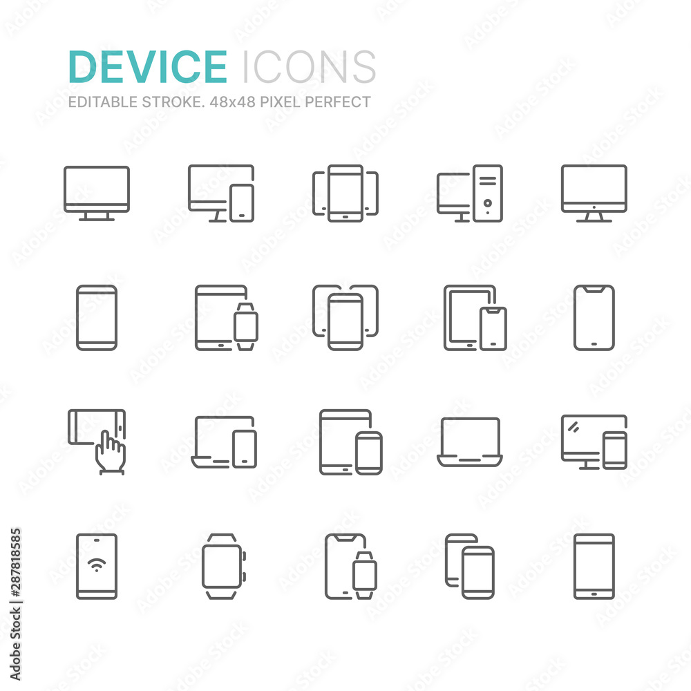 Collection of device related line icons. 48x48 Pixel Perfect. Editable stroke