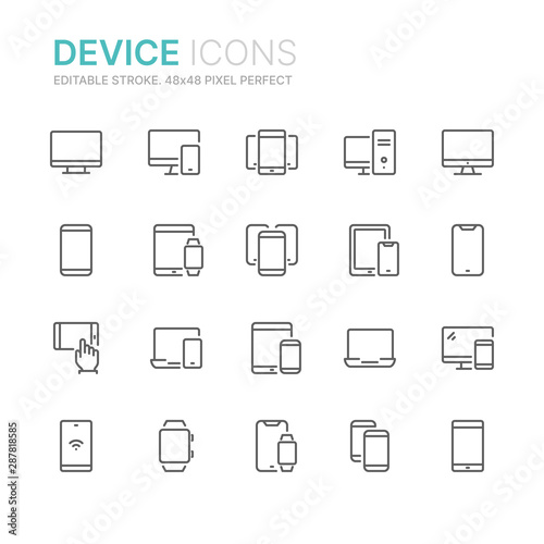 Collection of device related line icons. 48x48 Pixel Perfect. Editable stroke