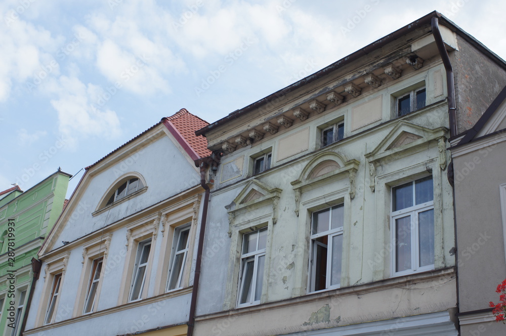 facade of an old building,houses in the city rügenwalde in polend