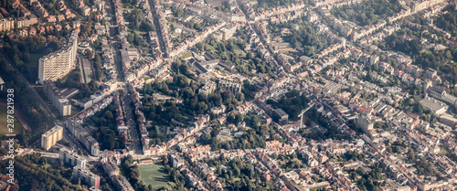 High aerial panorama of historic Brussels, Belgium.