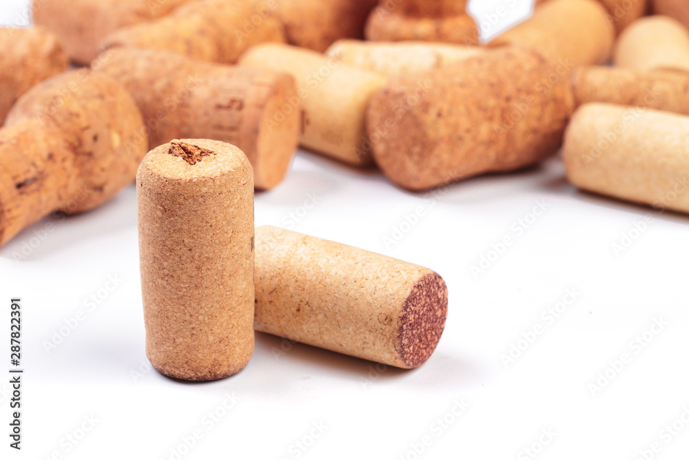 Wine corks on white background isolated .