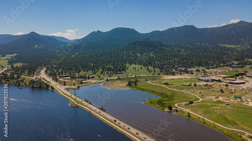 Power Lines with Road System in Colorado Mountains