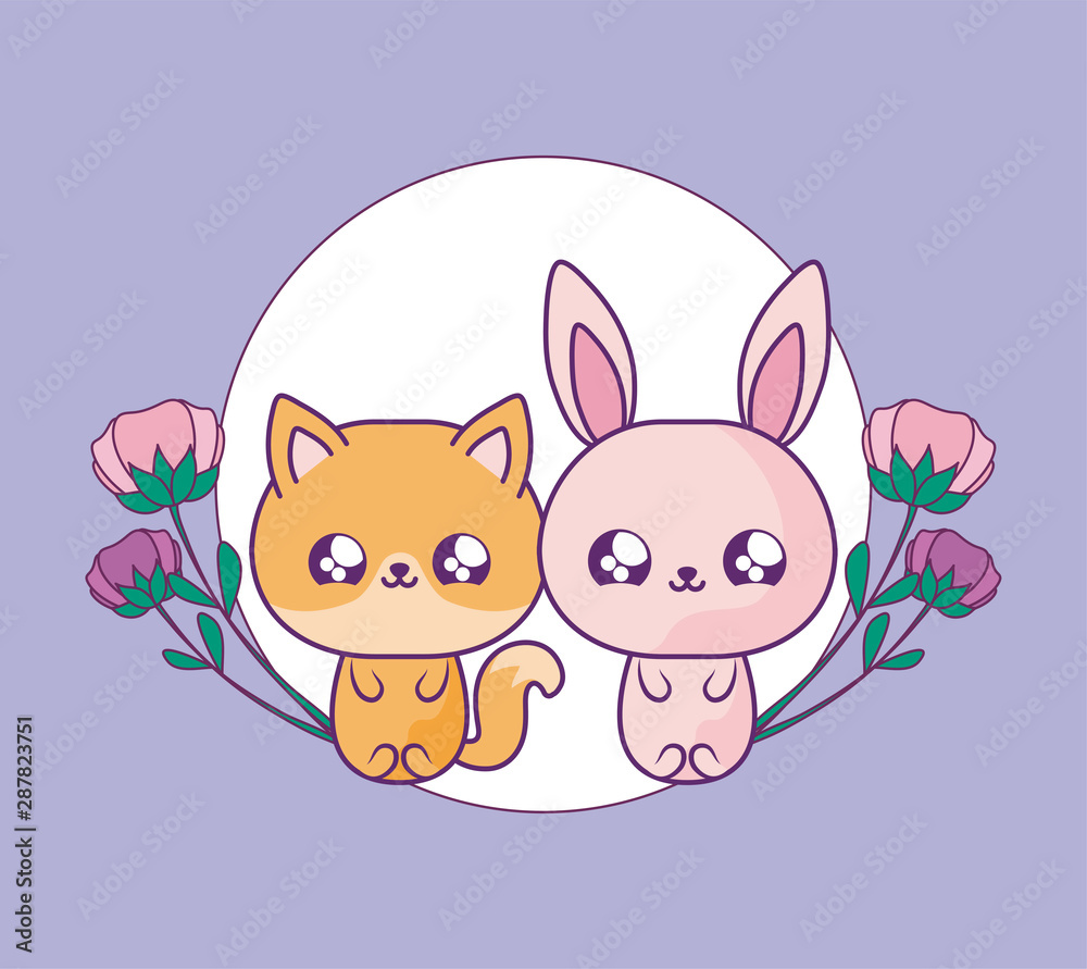 cute fox with rabbit baby animals kawaii