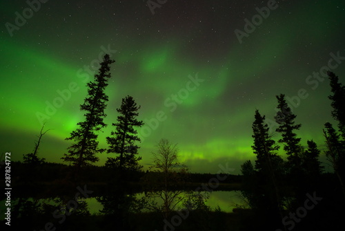 Yellowknife,Canada-August, 2019: Aurora borealis or Northern lights observed in Yellowknife, Canada, on August, 2019