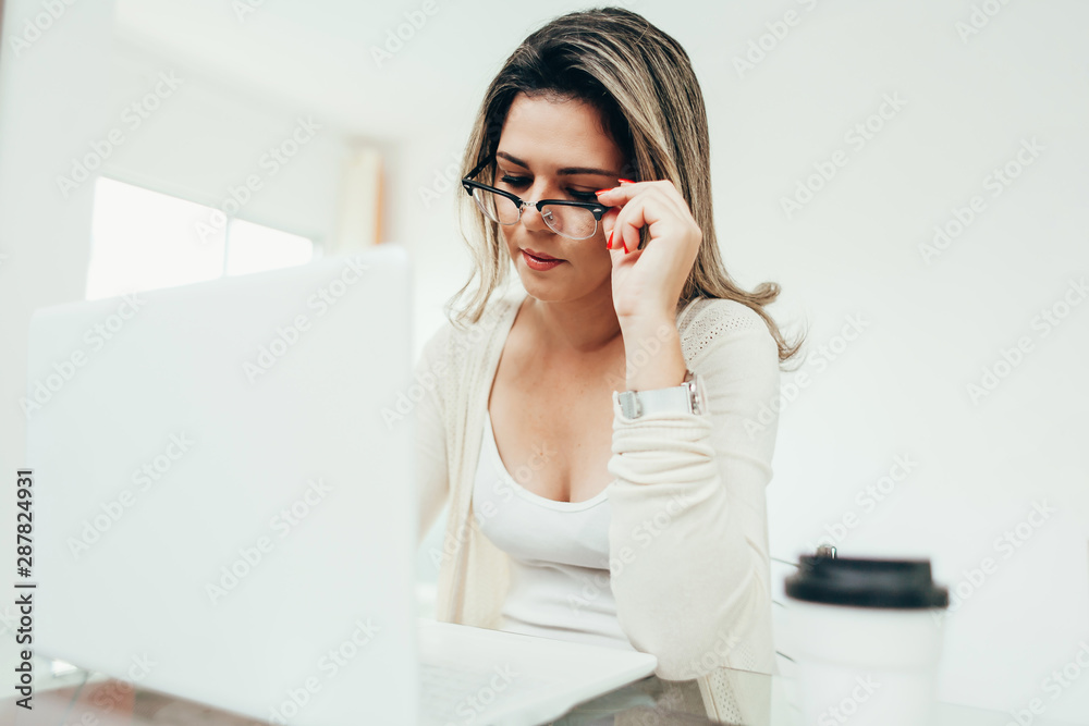 Beautiful woman working on a laptop at home Beautiful woman working on a laptop at home