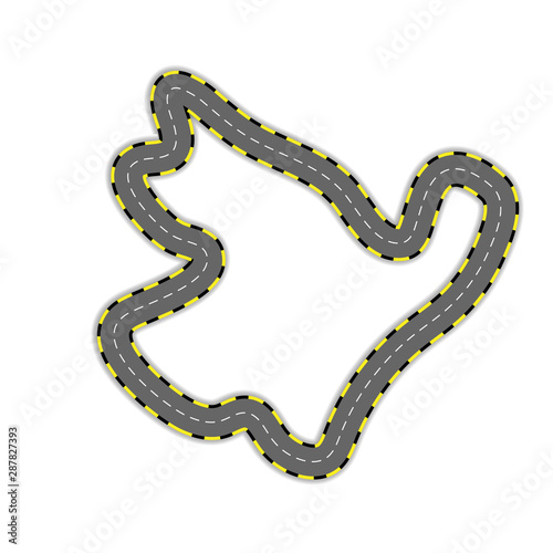 Gray custom made race track map with shadow isolated on white background