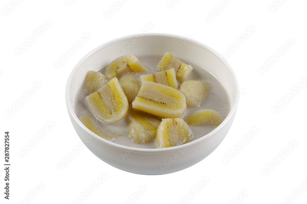 Banana in Coconut Milk on white background Banana in Coconut Milk on white background