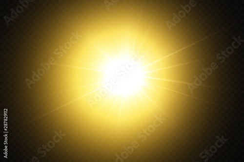 White glowing light explodes on a transparent background. with ray.  Transparent shining sun, bright flash.  Special lens flare light effect.