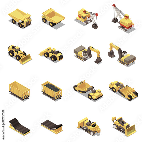 Mining Machinery Isometric Icons Set