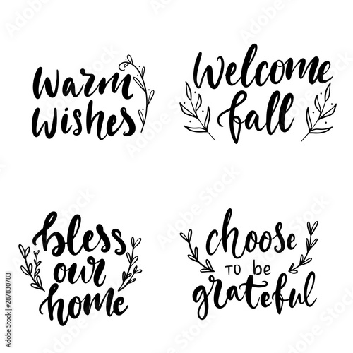 Set of hand drawn lettering fall, autumn and Thanksgiving quotes and pharses for cards, banners, posters design.