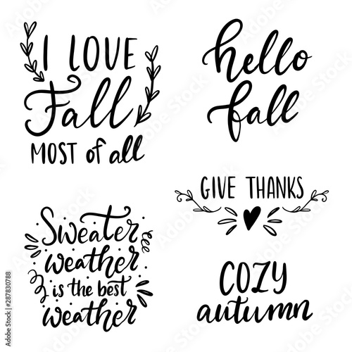 Set of hand drawn lettering fall, autumn and Thanksgiving quotes and pharses for cards, banners, posters design.