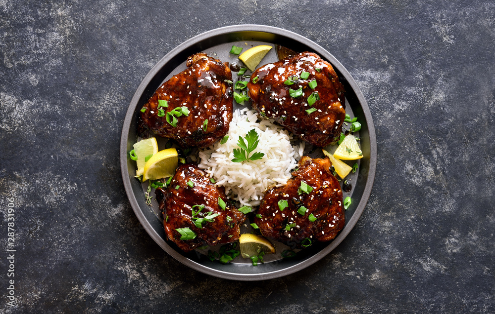 Sweet and spicy honey grilled chicken thighs with rice Sweet and spicy honey grilled chicken thighs with rice