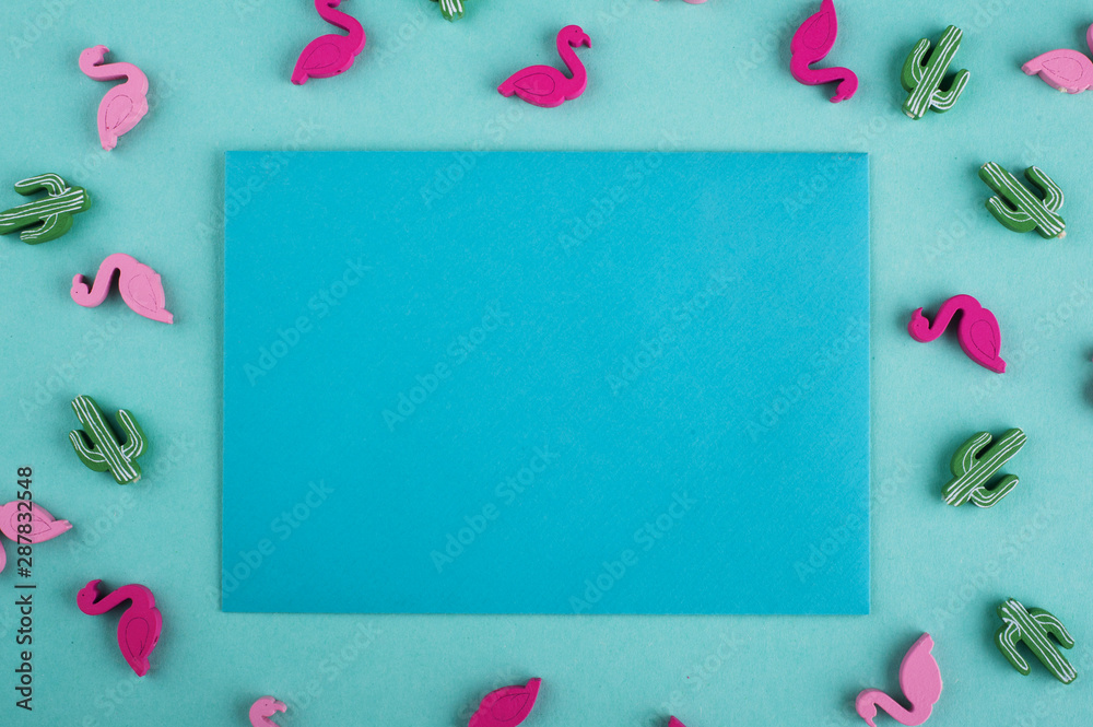 Blue envelope on mint background