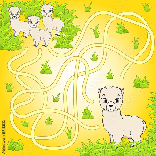 Funny maze. Game for kids. Puzzle for children. Cartoon character. Labyrinth conundrum. Color vector illustration. Find the right path. The development of logical and spatial thinking.