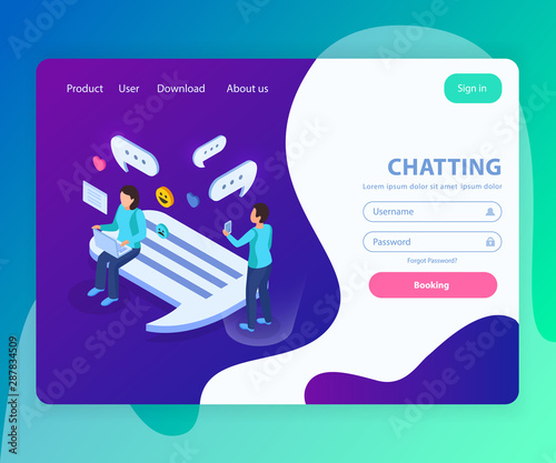 Chatting Isometric Landing Page 