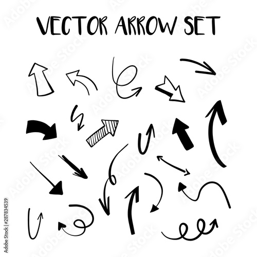Illustration of grunge sketch handmade watercolor doodle arrow set