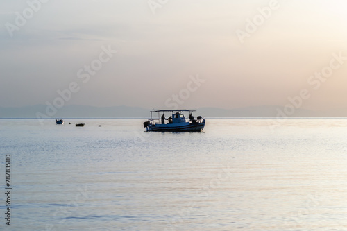 Sunrise in the early morning hours in the village Leptokarya, Greece