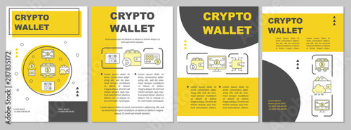 Crypto wallet brochure template layout. Bitcoin storing. Flyer, booklet, leaflet print modern design with icons. Cryptocurrency transactions. Vector page layouts for magazines, annual reports, posters