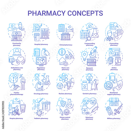 Pharmacy concept icons set. Regulatory, scheduled medication and prescription drugs idea thin line illustrations. Online medicine consultation. Vector isolated outline drawings