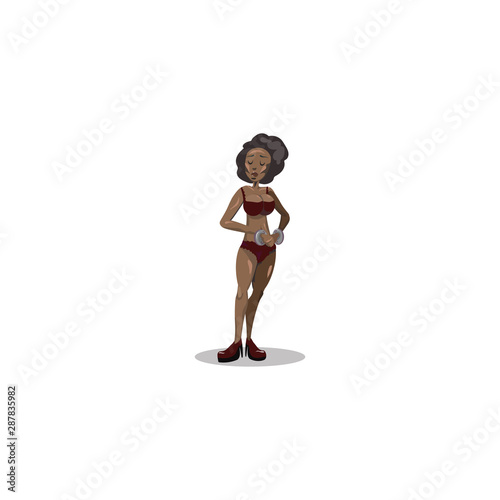 BDSM mistress woman. Raster illustration in flat cartoon style