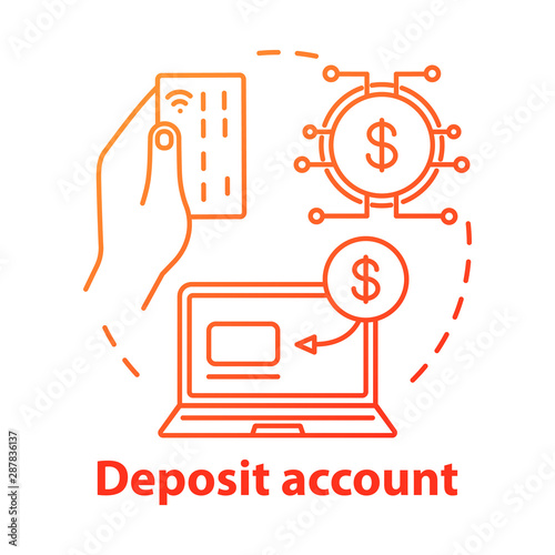 Deposit account concept icon. Savings idea thin line illustration. Banking plan, agreement management. Online payment and accounting system. Vector isolated outline drawing