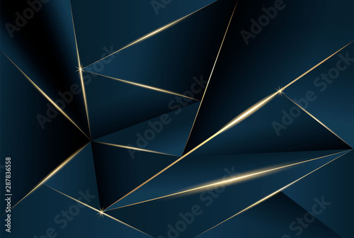 Abstract polygonal pattern luxury dark blue with gold. Vector illustration in low poly style.