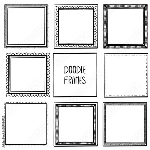 9 hand drawn doodle frame , frames set , vector illustration isolated on white
