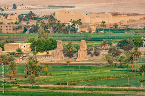 Aerial view of Colossi of Memnon (Amenhotep III), Luxor, Egypt photo