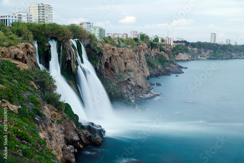 Duden Waterfalls falls into mediterranean sea at Antalya Turkey