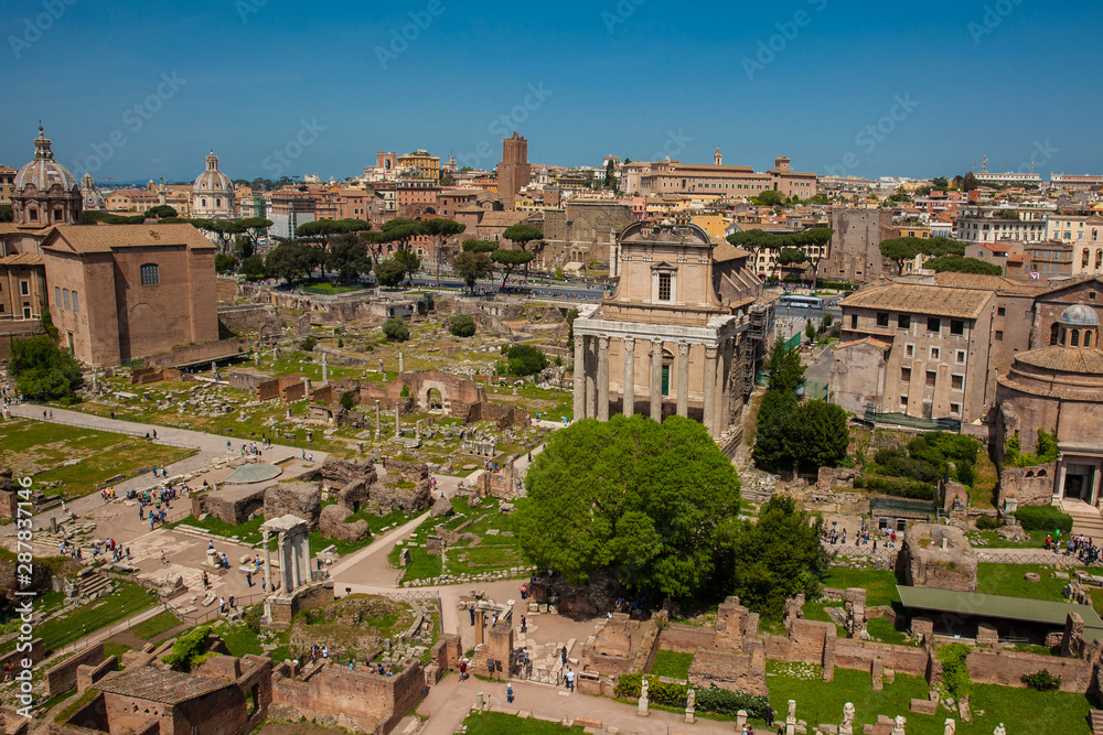 View of the ancient ruins of the Roman Forum in Rome