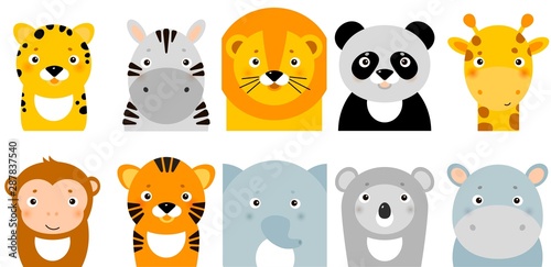 jungle animals icons  vector animals  safari animals  animal faces
