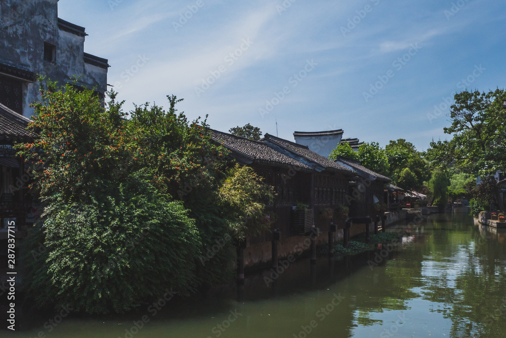Obraz premium Chinese architecture by river in old town of Nanxun, China