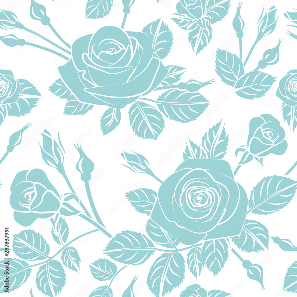 beautiful dark red vintage roses pattern on white background , seamless repeat vector illustration