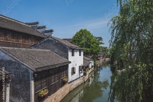 Chinese architecture by river in old town of Nanxun, China