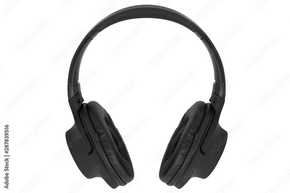 Fototapeta premium Black circumaural wireless headphones isolated on white background