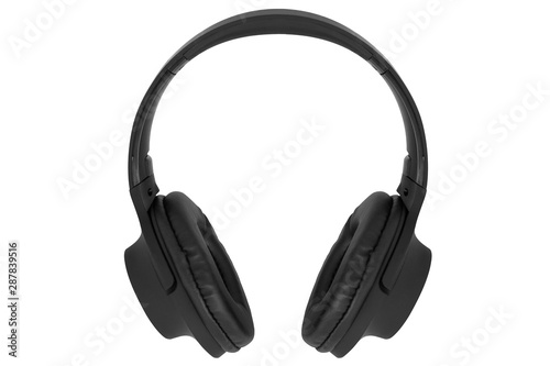Black circumaural wireless headphones isolated on white background