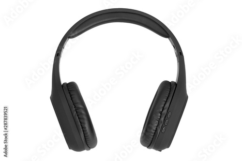 Black circumaural wireless headphones isolated on white background