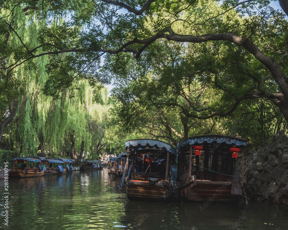 Traditional boats in river in Nanxun, Zhejiang, China Traditional boats in river in Nanxun, Zhejiang, China