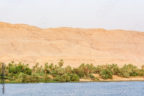 Bank of Nile river seen during touristic cruise, Egypt