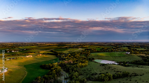 Nebraska drone landscape photography of the countryside and ranch with trees and water